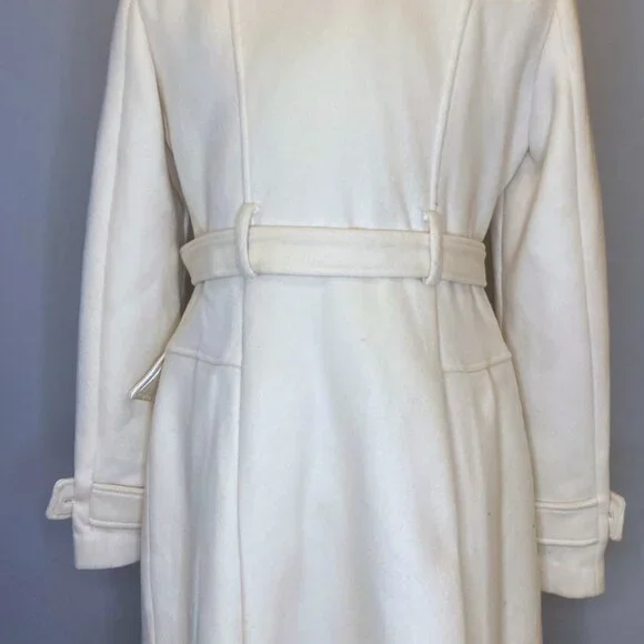 Elegant Cream Double-Breasted Women's Coat Bebe Rabbit Fur Large - Picture 5 of 12